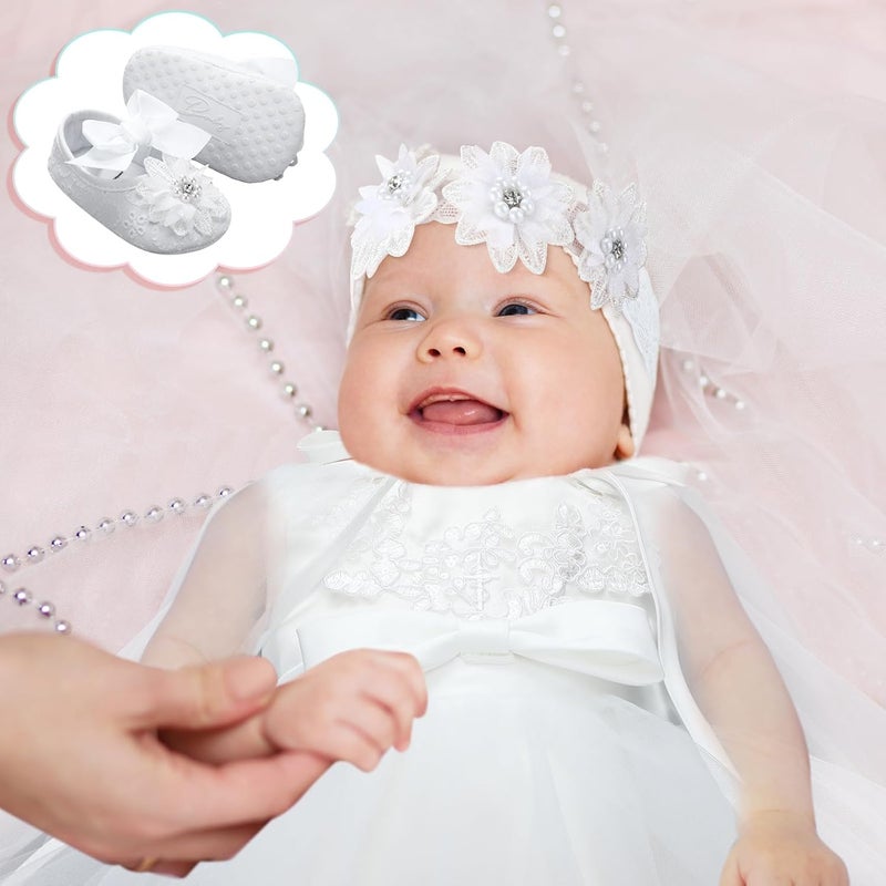 Cutecrop 5 Pcs Baptism Outfit for Baby Girls Christening Outfit Socks Shoes First Communion for Infant Toddler - Image 5